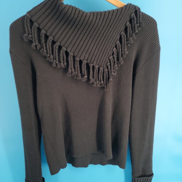 Vintage Colour Works Fringe Shawl-Collar Sweater – Black – Size XL - Picture 3 of 9